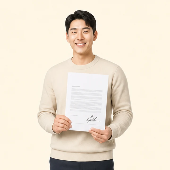 무직자 기아 K5 장기렌트카 서면 견적서를 들고 있는 고객
